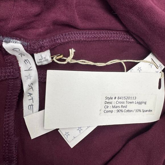 NWT GREY STATE Cross Town Leggings Mars Red sz L Cotton Blend Basic Sustainable - Picture 7 of 8